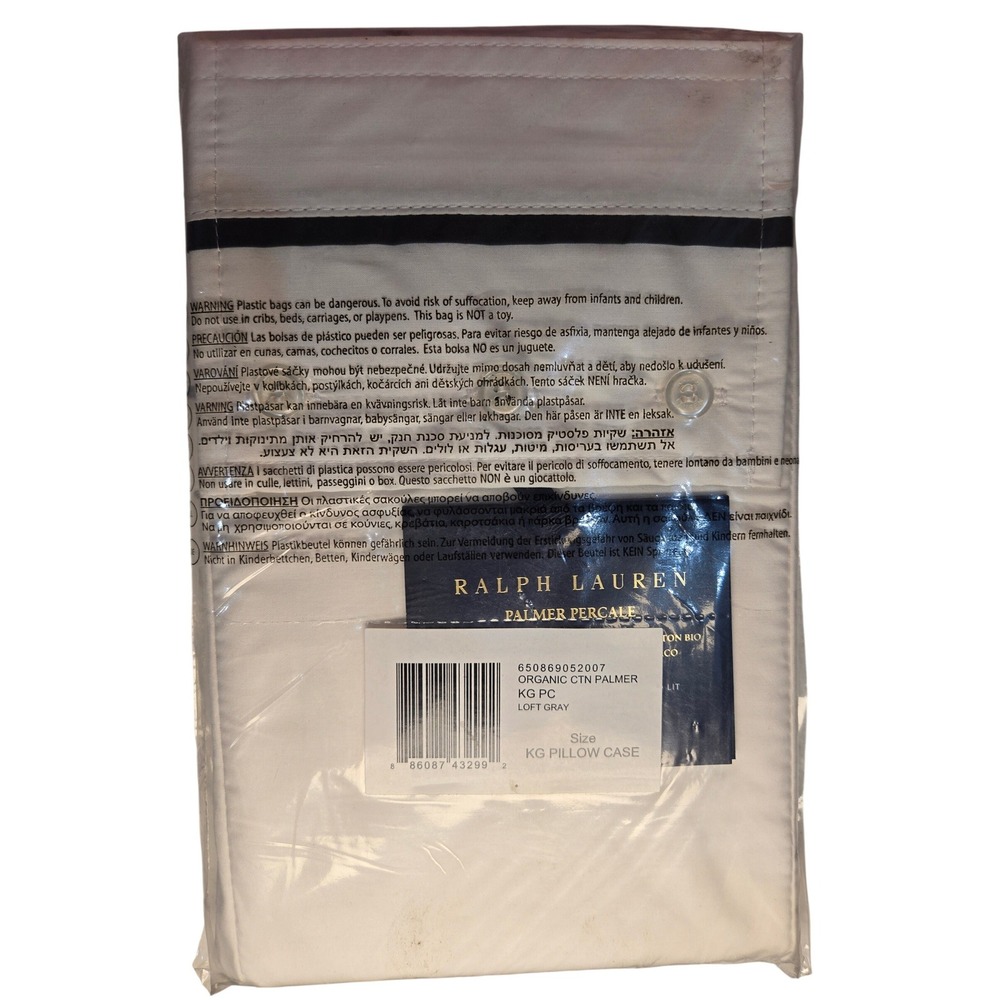 Ralph Lauren Palmer Percale Organic Cotton King Pillowcases‎ NEW Loft Gray - Picture 2 of 3